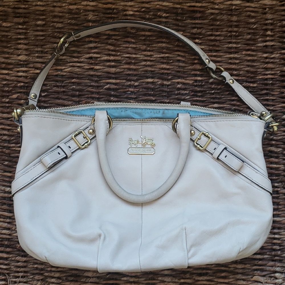 Coach Sophia Satchel - white leather/blue interior